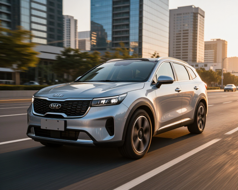 Modern Kia SUV in a Global Cityscape