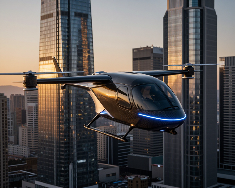 Futuristic eVTOL in Urban Sky
