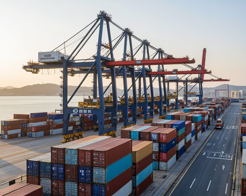 South Korean Container Port at Golden Hour