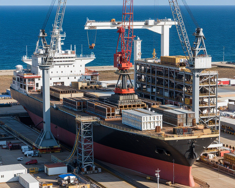 Modern shipyard construction scene