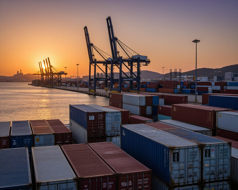 South Korean Container Port at Golden Hour